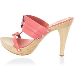 Pre Owned Christian Dior Pink Leather CD Wooden Mules Size 38