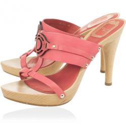 Pre Owned Christian Dior Pink Leather CD Wooden Mules Size 38