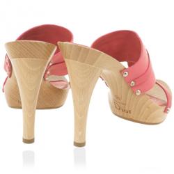 Pre Owned Christian Dior Pink Leather CD Wooden Mules Size 38