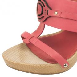 Pre Owned Christian Dior Pink Leather CD Wooden Mules Size 38