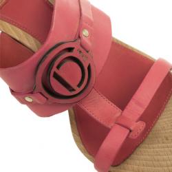 Pre Owned Christian Dior Pink Leather CD Wooden Mules Size 38