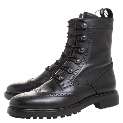 مملوكة مسبقًا حذاء بوت كاحل ديور Diorunit Comabt جلد بروغي أسود مقاس 38.5