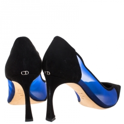 Pre Owned حذاء كعب عالي ديور مقدمة مدببة شبك أزرق وسويدي أسود مقاس 40