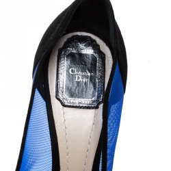 Pre Owned حذاء كعب عالي ديور مقدمة مدببة شبك أزرق وسويدي أسود مقاس 40
