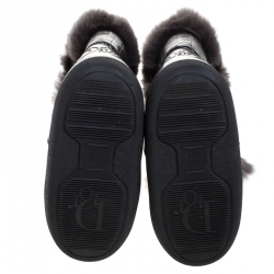 Pre Owned Dior Black/Grey Cannage Quilted Fabric, Rubber And Rabbit Fur Lace Up Snow Boots Size 38 - 40