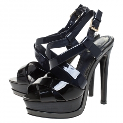 Dior Two Tone Patent Leather Criss Cross Platform Sandals Size 37