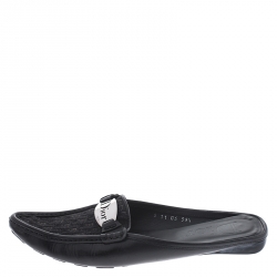 Pre Owned Dior Black Monogram Canvas And Leather Pointed Toe Loafer Flats Size 39.5