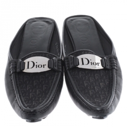 Pre Owned Dior Black Monogram Canvas And Leather Pointed Toe Loafer Flats Size 39.5