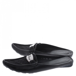 Pre Owned Dior Black Monogram Canvas And Leather Pointed Toe Loafer Flats Size 39.5