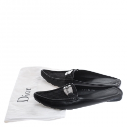 Pre Owned Dior Black Monogram Canvas And Leather Pointed Toe Loafer Flats Size 39.5
