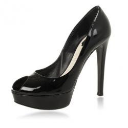 Pre Owned Christian Dior Black Patent Miss Dior Peep Toe Platform Pumps Size 38.5
