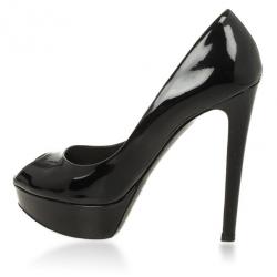 Pre Owned Christian Dior Black Patent Miss Dior Peep Toe Platform Pumps Size 38.5