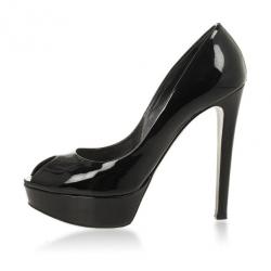 Pre Owned Christian Dior Black Patent Miss Dior Peep Toe Platform Pumps Size 38.5