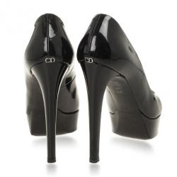 Pre Owned Christian Dior Black Patent Miss Dior Peep Toe Platform Pumps Size 38.5