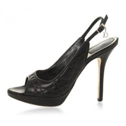 مملوكة مسبقًا Christian Dior Black Quilted Cannage Slingback Sandals Size 37.5