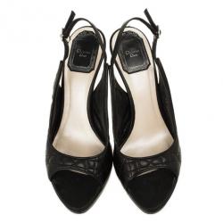 مملوكة مسبقًا Christian Dior Black Quilted Cannage Slingback Sandals Size 37.5