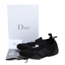 Pre Owned Dior Black Stretch Knit Fabric D-Fence Slip-On Sneakers Size 38.5