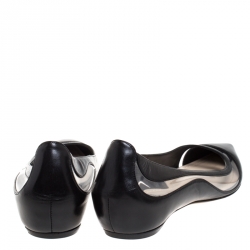 Pre Owned Dior Black Leather and PVC Dior Wave Pointed Toe Ballet Flats Size 38.5