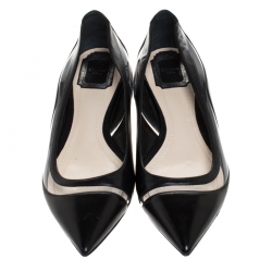 Pre Owned Dior Black Leather and PVC Dior Wave Pointed Toe Ballet Flats Size 38.5