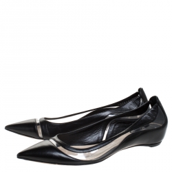 Pre Owned Dior Black Leather and PVC Dior Wave Pointed Toe Ballet Flats Size 38.5