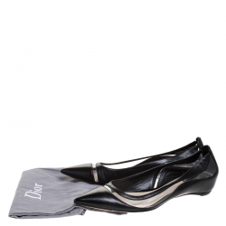 Pre Owned Dior Black Leather and PVC Dior Wave Pointed Toe Ballet Flats Size 38.5