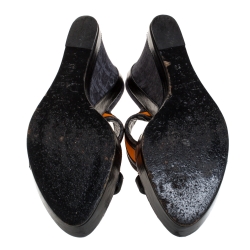 Dior Tri Color Leather and Canvas Open Toe Platform Wedge Sandals Size 39