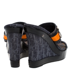 Dior Tri Color Leather and Canvas Open Toe Platform Wedge Sandals Size 39
