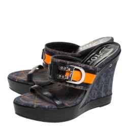 Dior Tri Color Leather and Canvas Open Toe Platform Wedge Sandals Size 39