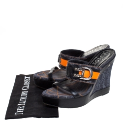 Dior Tri Color Leather and Canvas Open Toe Platform Wedge Sandals Size 39