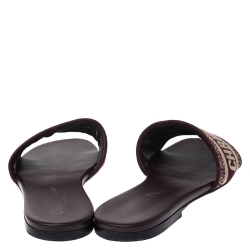 Pre Owned Dior Brown/Beige Cotton Fabric Dway Flat Slides Size 36