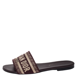 Pre Owned Dior Brown/Beige Cotton Fabric Dway Flat Slides Size 36