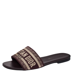 Pre Owned Dior Brown/Beige Cotton Fabric Dway Flat Slides Size 36