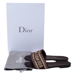 Pre Owned Dior Brown/Beige Cotton Fabric Dway Flat Slides Size 36