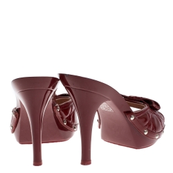 Dior Red Cannage Patent Leather Bow Slides Size 39