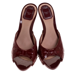 Dior Red Cannage Patent Leather Bow Slides Size 39