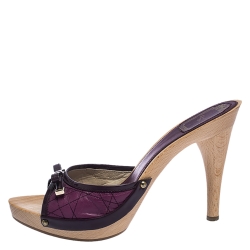 Dior Purple Quilted Leather And Patent Trim Bow Detail Open Toe Slide Sandals Size 39