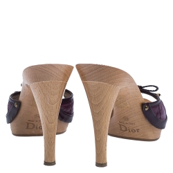 Dior Purple Quilted Leather And Patent Trim Bow Detail Open Toe Slide Sandals Size 39
