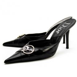 Pre Owned Christian Dior Black Pointed Toe 'Diva' Mules Size 39