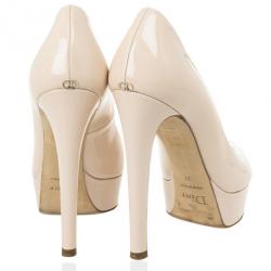 مملوكة مسبقًا Christian Dior Rose Pink Patent Leather 'Miss Dior' Peep Toe Platform Pumps Size 37