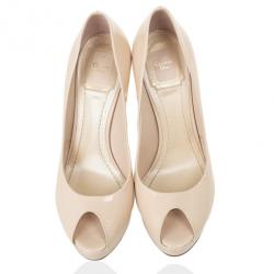 مملوكة مسبقًا Christian Dior Rose Pink Patent Leather 'Miss Dior' Peep Toe Platform Pumps Size 37