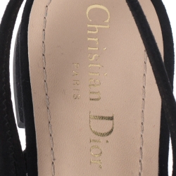 Pre Owned Dior Black Mesh And Suede Trim Polka Dot Bow Slingback Flats Size 38