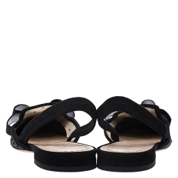 Pre Owned Dior Black Mesh And Suede Trim Polka Dot Bow Slingback Flats Size 38