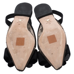 Pre Owned Dior Black Mesh And Suede Trim Polka Dot Bow Slingback Flats Size 38