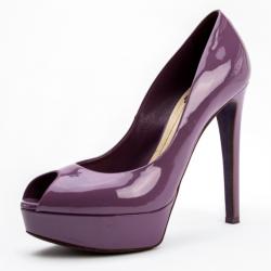 Pre Owned Christian Dior Purple Patent 'Miss Dior' Peep Toe Platform Pumps Size 39.5