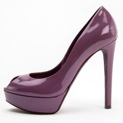 Pre Owned Christian Dior Purple Patent 'Miss Dior' Peep Toe Platform Pumps Size 39.5