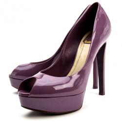 Pre Owned Christian Dior Purple Patent 'Miss Dior' Peep Toe Platform Pumps Size 39.5