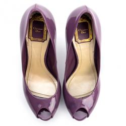 Pre Owned Christian Dior Purple Patent 'Miss Dior' Peep Toe Platform Pumps Size 39.5