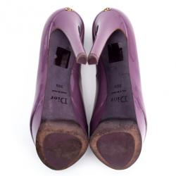 Pre Owned Christian Dior Purple Patent 'Miss Dior' Peep Toe Platform Pumps Size 39.5