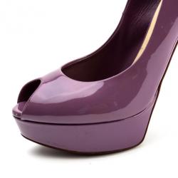 Pre Owned Christian Dior Purple Patent 'Miss Dior' Peep Toe Platform Pumps Size 39.5
