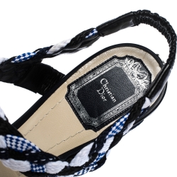 Pre Owned Dior Tri Color Braided Fabric and Leather Open Toe Wedge Sandals Size 40